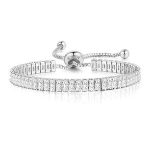 18k Gold Plating Single Row Round Diamond Bracelet 4mm Bling Rhintone Tennis Chain Bracelet