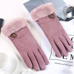 Mulheres bonitas Presente de Presente de Inverno Luvas à prova de vento Mantenha quente engrossar Touch Screen Faux Suede Luva