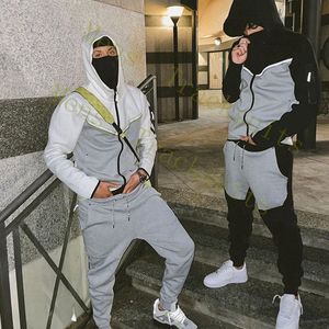 Tuta da uomo in pile tecnico sottile Tuta da sudore di design Tuta da due pezzi Pantaloni sportivi sportivi con felpa con cappuccio a maniche lunghe per la primavera autunno 3XL Abbigliamento da uomo