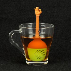 OK Gesto Infusore per il tè Colino in silicone Segno del dito Pollice in alto Carino FDA LFGB Standard Filtro a fogli staccabili Articoli per il tè