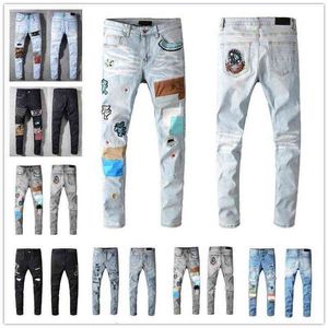 hip-hop high street Jeans di marca retrò cuciture strappate pieghe da uomo di design da motociclista pantaloni jeans da motociclista strappati con cerniera