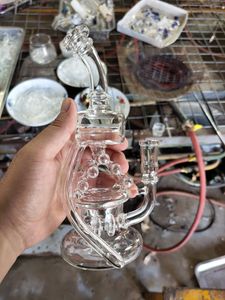 Kształt żaglówki Clear Recycler Glass Water Bong Dab Rig Gruby Palenie Shisha Hookh Pipes Rury Smoke Rury Oil Dab Rigs z 14mm Bowl