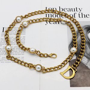 Belts Luxury Long Bronze Waist Chain Wide Belly Women Vintage Statement Metal Alloy Belt High Quality Pearl Cinture