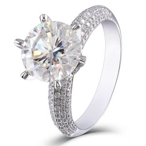 TransGems 5ct Center 11mm F color Moissanite Engagement Wedding Ring Solitare con accenti per donna Genuine 14K White Gold Y200620