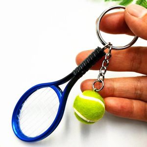 Keychains Ly Simulation Mini Tennis Racket Ball Keychain Pendant Bag Key Ring Accessories