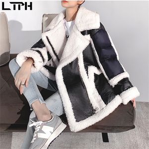 Ltph Alta qualidade coreana solta lambswool couro falso casaco de pele engrossar moda quente all-match casual casaco curto inverno novo 201212