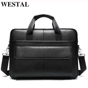WESTAL Mens Briefcases Bag Mens Genuine Leather Office Bags for Men Messenger Bag Leather Laptop Bag for Document Brie2700