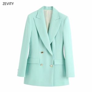 ZEVITY 새로운 여성 단색 더블 컬러 가슴 블레이저 노치 칼라 긴 소매 사무실 레이디 인과 세련된 outwear 코트 탑 C506 201023