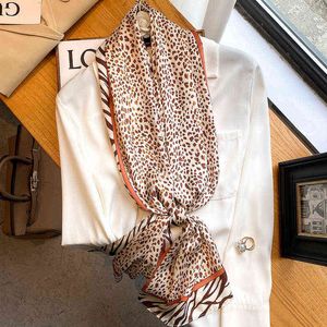 2022 Spring Scarf for Women Print Silk Feeling Leopard Foulard Female Office Neckerchief Lady Bandana scarves shawls wraps Y220228