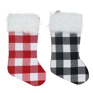 Buffalo Plaid Christmas Stocking Faux Fur Cuff Kominek Wiszące Prezenty Torba Family Holiday Xmas Party Decor jk2011xb