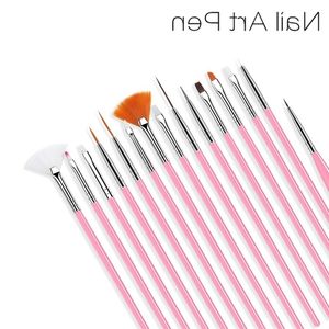15pcs set Nail Art Brushes Manicure Brush Set Tools White Handle Painting Pen for False Nail Tips UV Nail Gel Polish Brushes