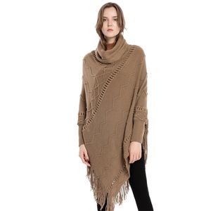 Plus Size Womens Cashmere Warm Cape Poncho Irregular Tassel Shawl Coat Women Turtleneck Capa Sueter Mujer Pullover Sweater Cloak 201210