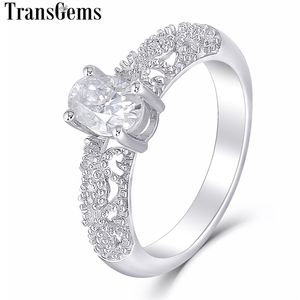 Transgems Vintage Solid 14K White Gold Main 0.6ct 4X6mm Oval Cut F Color Engagement Ring Dailywear Ring for Women Y200620