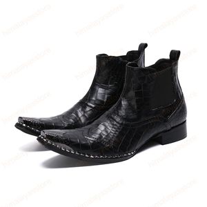 Moda tamanho grande inverno botas de couro genuíno homem botas pontiagudas toe estilo britânico snake skin botas