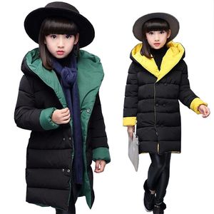 Vestiti delle neonate 3-15T giacca invernale per bambini calda adolescente Double-sided indossare giù cappotto di cotone per bambini cappotto con cappuccio tuta da neve per bambini LJ201017