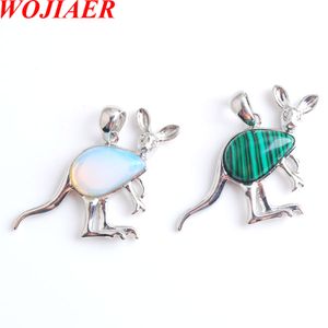 WOJIAER Cute Animal Kangaroo Pendant Water Drop Natural Stone Pink Quartz Crystal Fashion Jewelry for Women Girls BE907