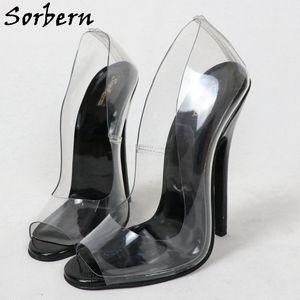 Сорберн Симпатичные круглые носки женщины платье обувь насос stransparent slip на peep toe 14см 16см дамы высокие каблуки ступеньки