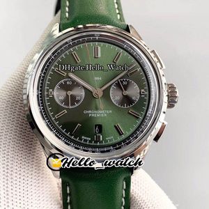 GF Premier B01 Chronograf 42 Brytyjskie Wyścigi Green Dial AB0118A11L1X1 ETA A7750 Chronograph Automatic Mens Watch Steel Case Skórzane zegarki