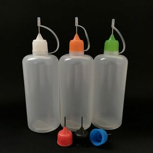 Garrafas plásticas líquidas do conta-gotas do PE da garrafa do conta-gotas do suco 120ml garrafas de óleo vazias da agulha com tampão colorido à prova de crianças