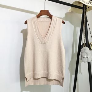 V-Neck 니트 조끼 여성 스웨터 가을과 겨울 한국어 느슨한 야생 민소매 W220310