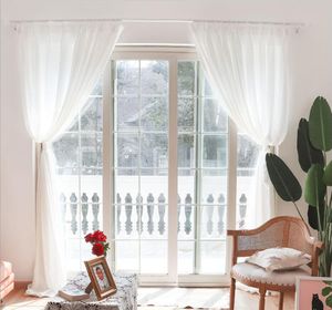 Sheer Curtains not transparent Yarn finished balcony screen partition living room half shading window screens white cloth