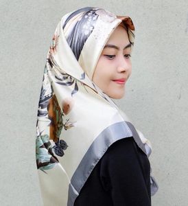 Шарфы фамионные керхии шелк сатин хиджаб шарф для женщин цветочные печатные печать шарфы женские 90 * 90см шали и обертки шарфы wmq420