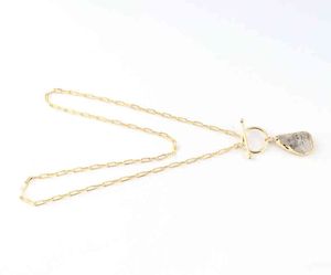 Genuine raw herkimer diamond pendant necklace k gold sier necklace april birthstone thick oval toggle clasp chain necklace