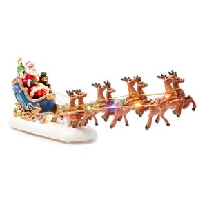 Christmas Village Set with Light-Up Santa Sleigh & Reindeer, Winter Wonderland Lane, Tabletop Decor