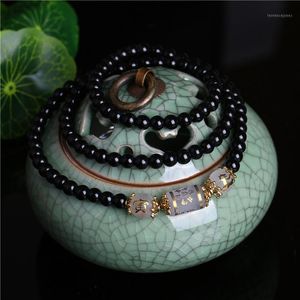 Tennis Favorit 6mm Obsidian pärlstav armband Buddhist Buddha Meditation 108 Bönpärlor Mala halsband1
