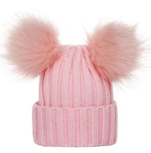 Cappelli lavorati a maglia per bambini Berretti in lana all'uncinetto tinta unita con doppio pom pom Cappelli invernali caldi all'uncinetto Cappellini morbidi per bambini all'aperto