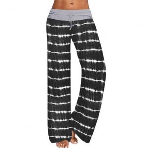 Spring Womens Loose Yoga Byxor Blommigryck Wide Ben Byxor Lång stretchbyxor Lossa Palazzo Byxor Sweatpants Byxor H1221