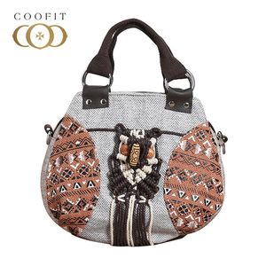 Coofit retro kvinnors topphandtag enkla vintage liten satchel handväska kvinnlig pärlstav design crossbody axel tygväska handväska