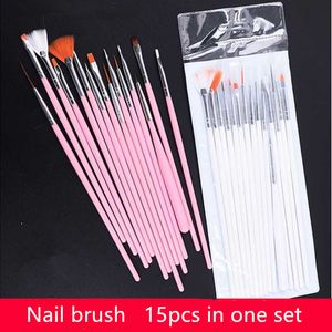15 Stks Professionele Gel Nail Borstels Maten Nail Art Acrylic Brush Pennen Houten Handvat Dagtekening Paint Borstel Set