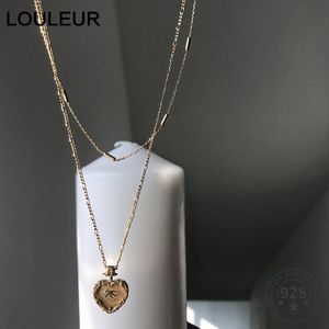 Louleur 925 Sterling Silver Heart Double Layer Necklace Gold Original Wreath Side Cute Zircon Pendant Necklace for Women Jewelry Q0531