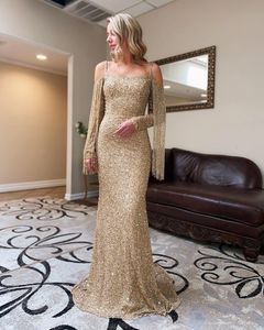 2020 Arabiska aso ebi guld glittrande sexiga aftonklänningar spaghetti pärlstav sjöjungfrun prom klänningar paljetter formella fest andra mottagningsklänningar