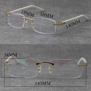 Solglasögon Fabrik Direktförsäljning Rimless Women Man 18K Gold Frame Läsglasögon Presbyopiska glasögon Metallramar Myopiska optiska armar Plank Eginar