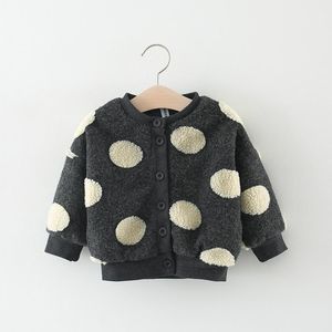 Baby Girls Winter Fleece Jacket Round Neck Polka Dots Knappar Långärmad Coat OuterWear Toddler Girl Coat Baby Winter Clothing1