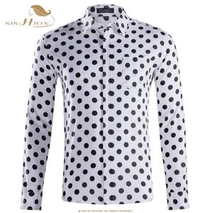 SISHION Autumn Casual Mens Polka Dots Shirts Long Sleeve Cotton Men QY0339 Black White Plus Size Single Bressted Shirt Men