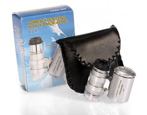Pocket LED 60x Mikroskop Juvelerare Förstoringsglas 60 x Mini Loupes Förstoringsmedel Mikroskop med LED-ljus + Läderpåse + Förpackning Senaste Fancy
