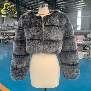 Wholesale新しい到着女のキツネの毛皮のコート女性冬の厚いフォックスログスリーブショートスタイルスリムフィットジッパーファッスファッスファッションファッション毛皮のジャケット201212