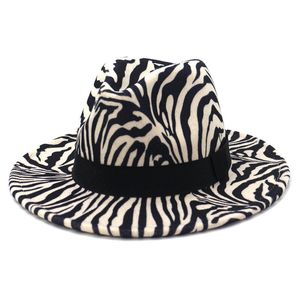 얼룩말 스트라이프 재즈 모자 여성을위한 넓은 모자 공식 모자 남자 파나마 모자 여자 Fedora 모자 망 Trilby 패션 액세서리 새로운 것을 느꼈다