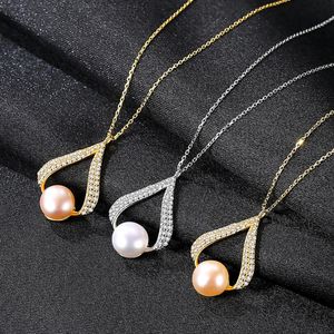 [MeiBaPJ]Real Freshwater Pearl Simple Golden Pendant Necklace 925 Solid Silver Wing Fine Jewelry for Women Q0531