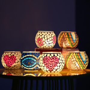 Crystal Glass Mosaic Candle Holders Home Table Dekoration Ljushållare Bröllopsdekorationer Lantern Valentine Gift 11.5 * 9.5cm