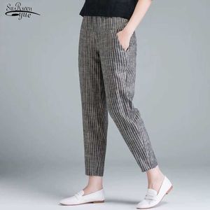 Pantaloni da donna estivi di nuovo arrivo Plus Size Pantaloni di lino in cotone a righe moda vita alta sottile pantaloni Harem casuali 10299 201106