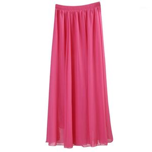 Skirts Wholesale- Wholesale Women Chiffon Long Candy Color Pleated Maxi 2021 Spring Summer Saia Feminina Solid Faldas1