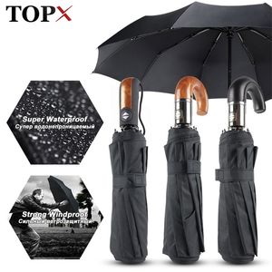 Clássico Inglês Estilo Guarda-chuva Homens Automático 10 BRIBS Dobrável Strong Wind Resistindo Guarda-chuvas Rain Women Negócios Parasol 201218