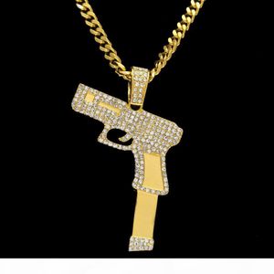 Mens hip hop punk Alloy guld silverpläterad iced cz kristall hip-hop pistol hänge pistol halsband med 5 mm 24 tums kedja smycken halsband