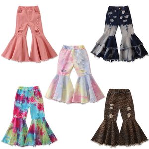 24 Colors Children Bottom Jeans Toddler Children Kids Hole Girls Clothes Flare Girls Ripped Ruffles Jeans Denim Baby Trousers Pants M3137