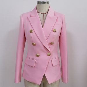 Alta Qualidade Nova Moda Designer Blazer Mulher Feminina Slim Metal Leão Botões Duplo Breasted Blazer Jacket Baby Rosa 201023