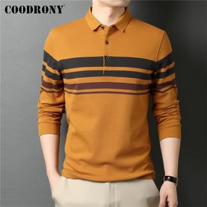 COODRONY Marke Frühling Herbst Ankunft Business Casual Gestreiften Langarm Reine Baumwolle Polo-Shirt Männer Kleidung Plus Größe C5080 220312